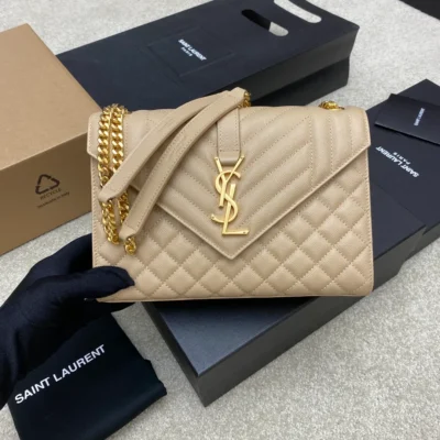 Saint Laurent 𝑬𝒏𝒗𝒆𝒍𝒐𝒑𝒆 Medium Grain Embossed Quilted Leather Bag