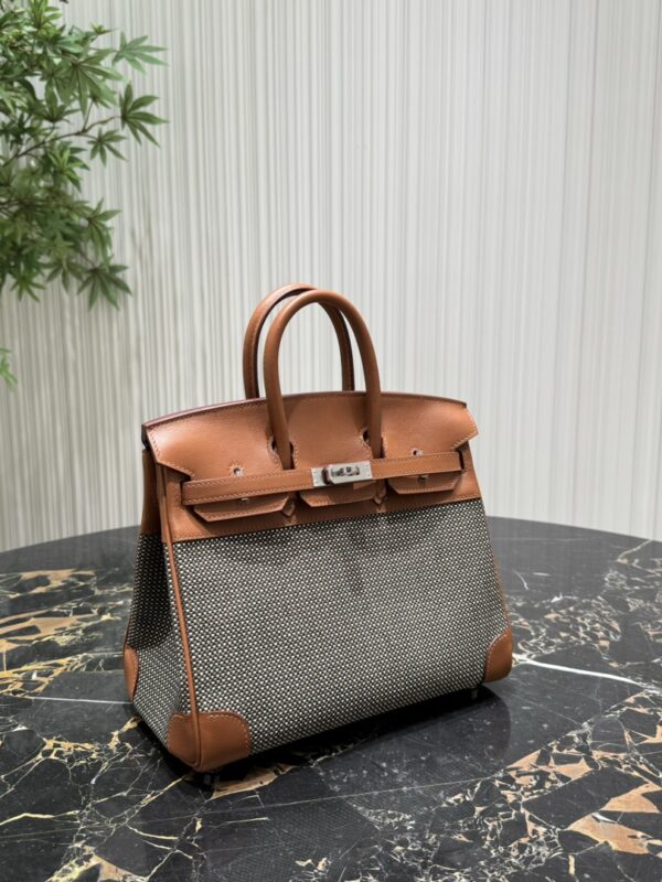 Hermès Birkin 25 Gold Toile Quadrille and Swift with Palladium Hardware (PHW)